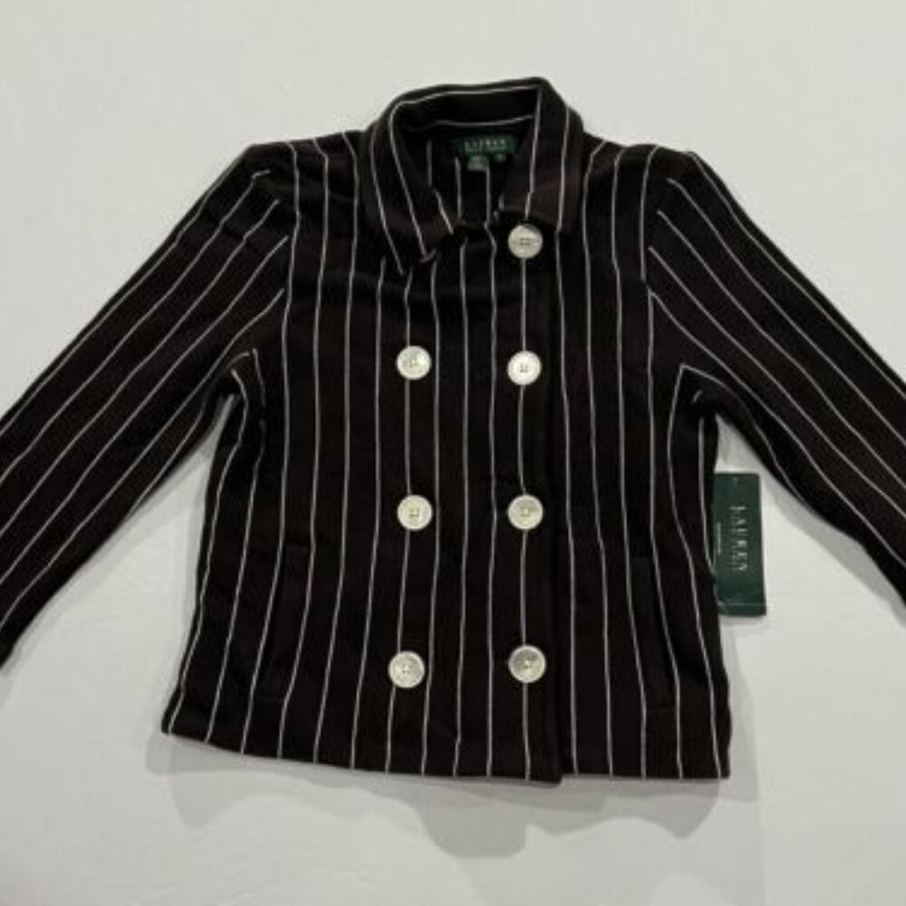 Ralph Lauren Jacket Women Small Black White Striped LRL Double Breasted